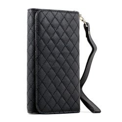 Samsung Galaxy S3 S4 S5 Universal Flip Leather Wallet Case with Strap (Black)